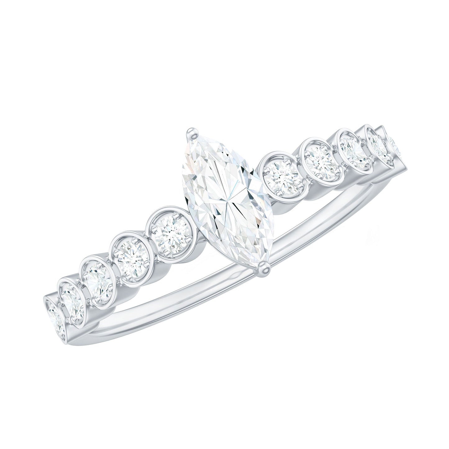 4X8mm Marquise Cut Moissanite Solitaire Engagement Ring with Side Stones