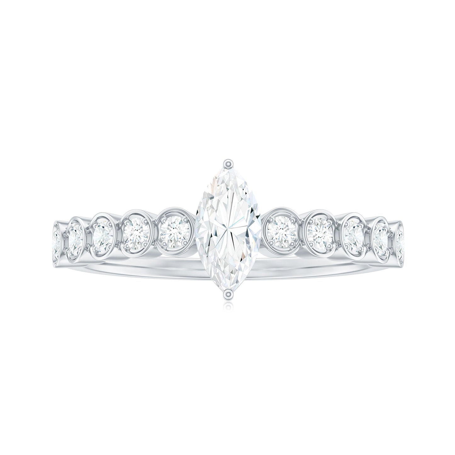 4X8mm Marquise Cut Moissanite Solitaire Engagement Ring with Side Stones