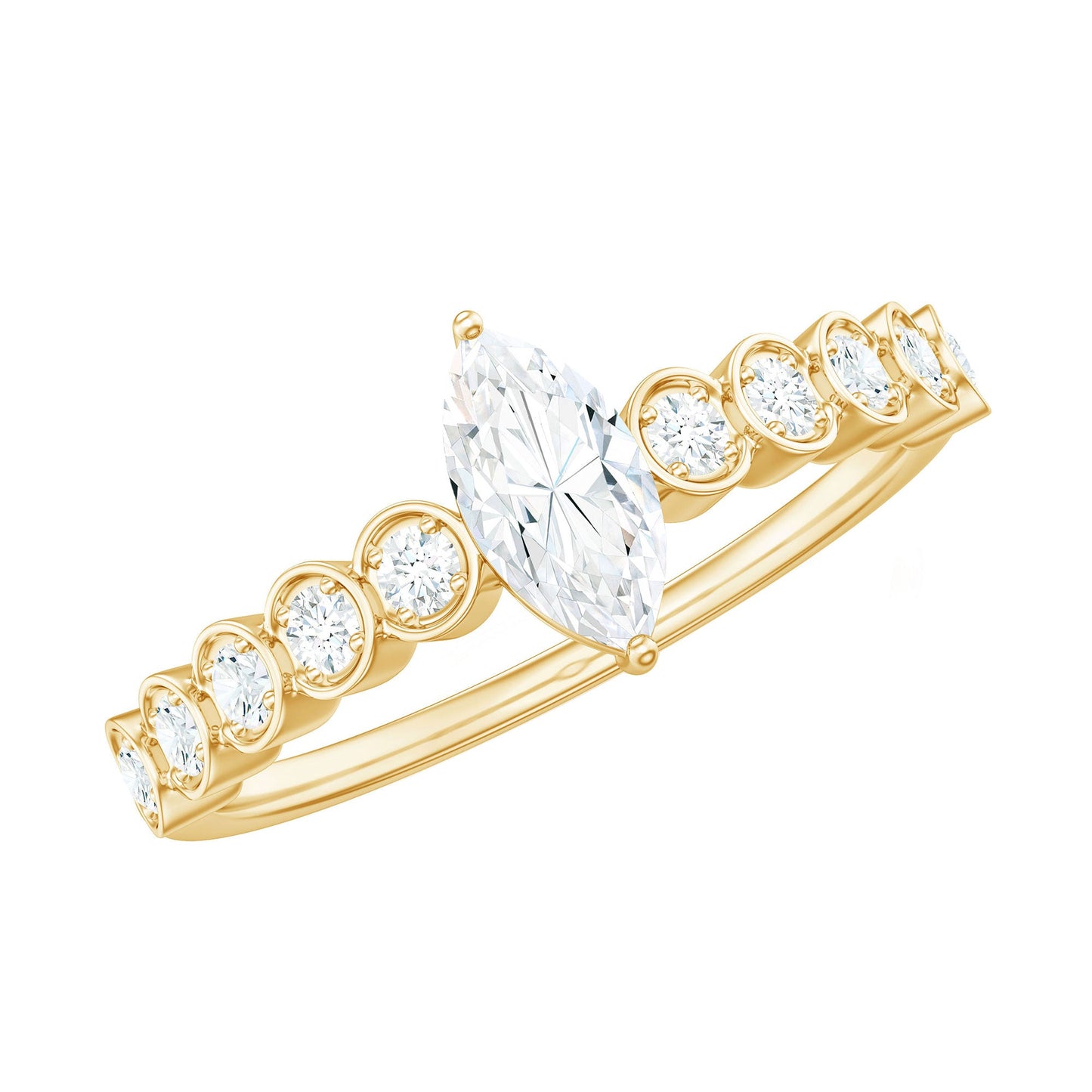 4X8mm Marquise Cut Moissanite Solitaire Engagement Ring with Side Stones