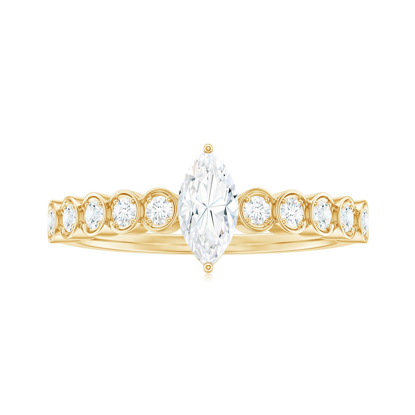 4X8mm Marquise Cut Moissanite Solitaire Engagement Ring with Side Stones