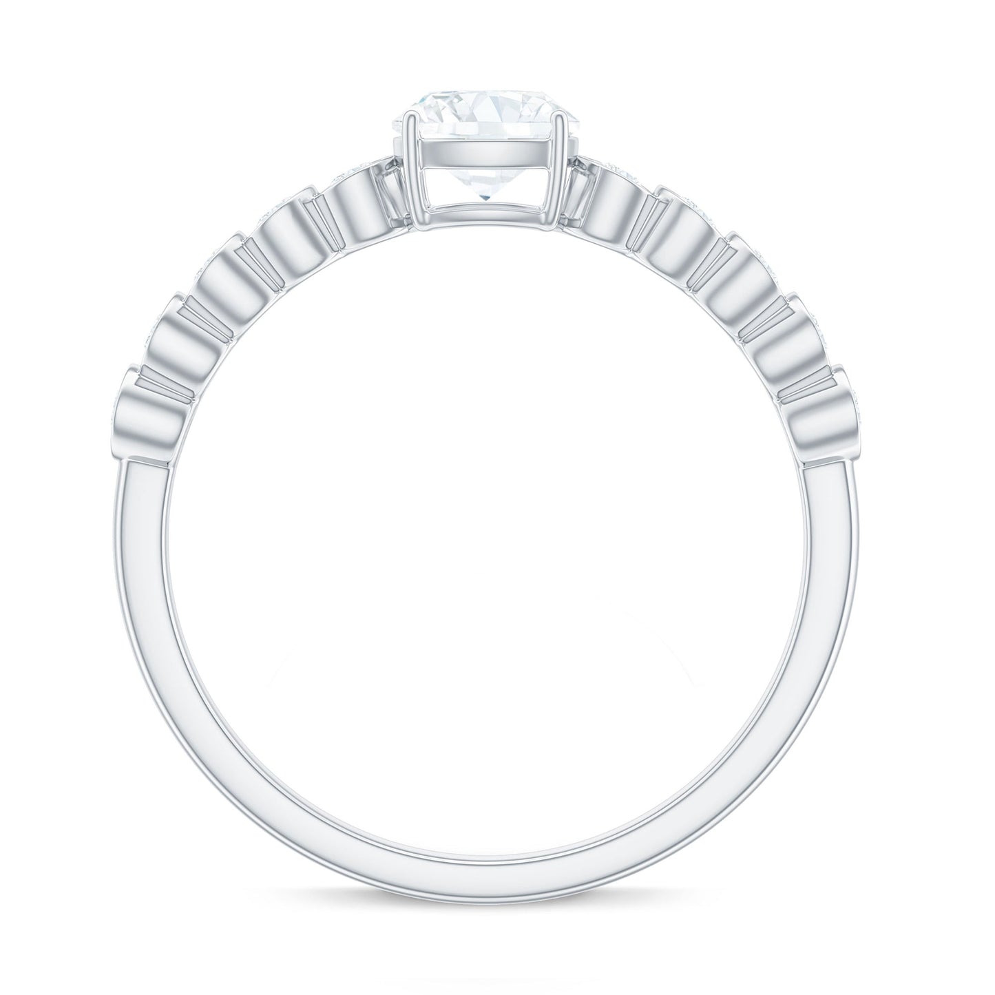 6mm Cushion Cut Moissanite Solitaire Engagement Ring with Side Stones
