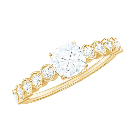 6mm Cushion Cut Moissanite Solitaire Engagement Ring with Side Stones