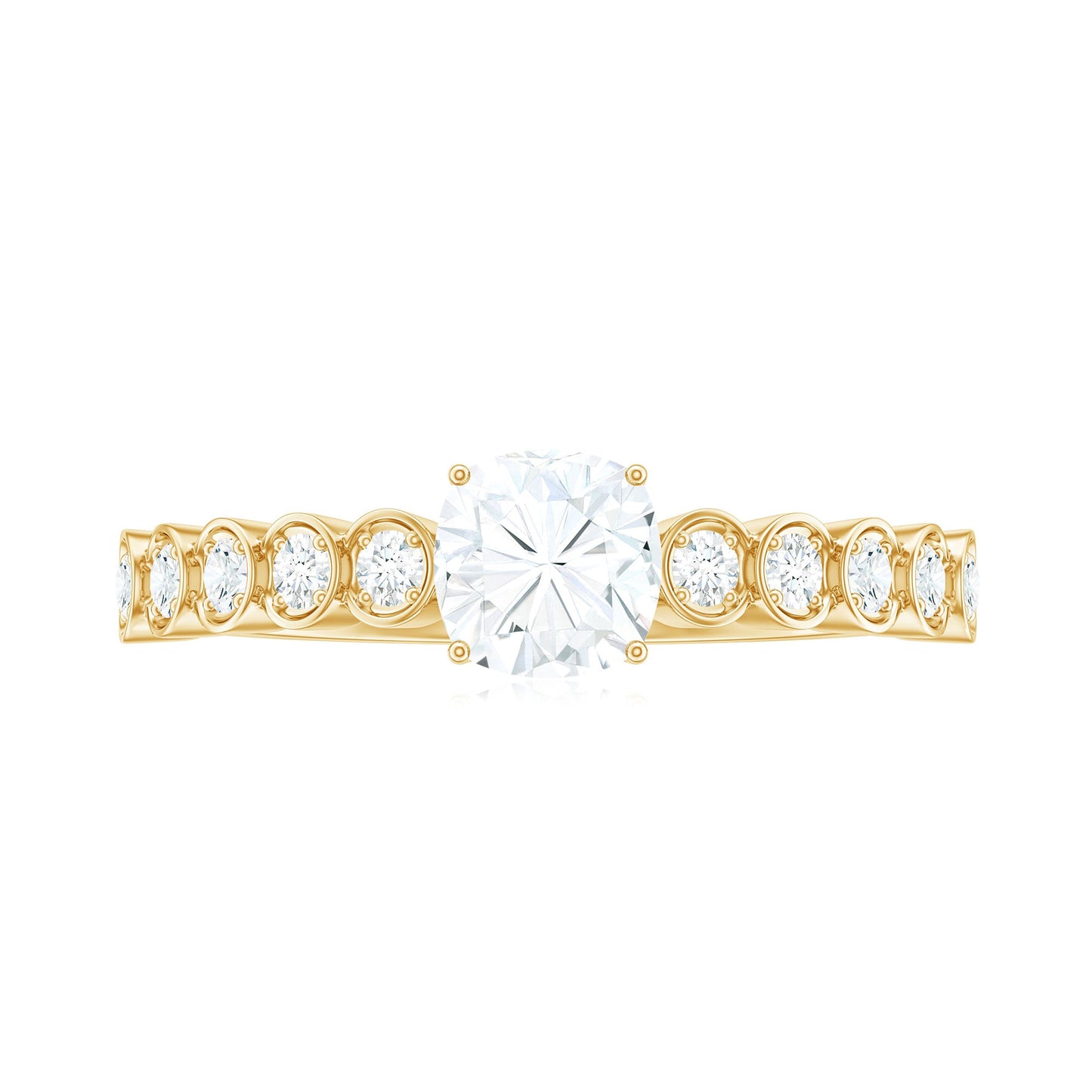 6mm Cushion Cut Moissanite Solitaire Engagement Ring with Side Stones