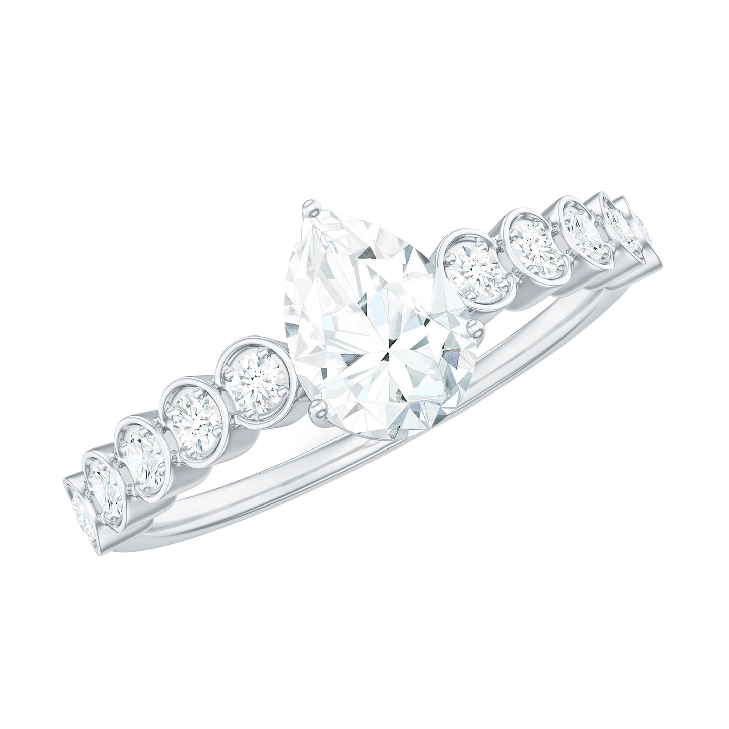5x7mm Pear Cut Moissanite Teardrop Engagement Ring with Side Stones