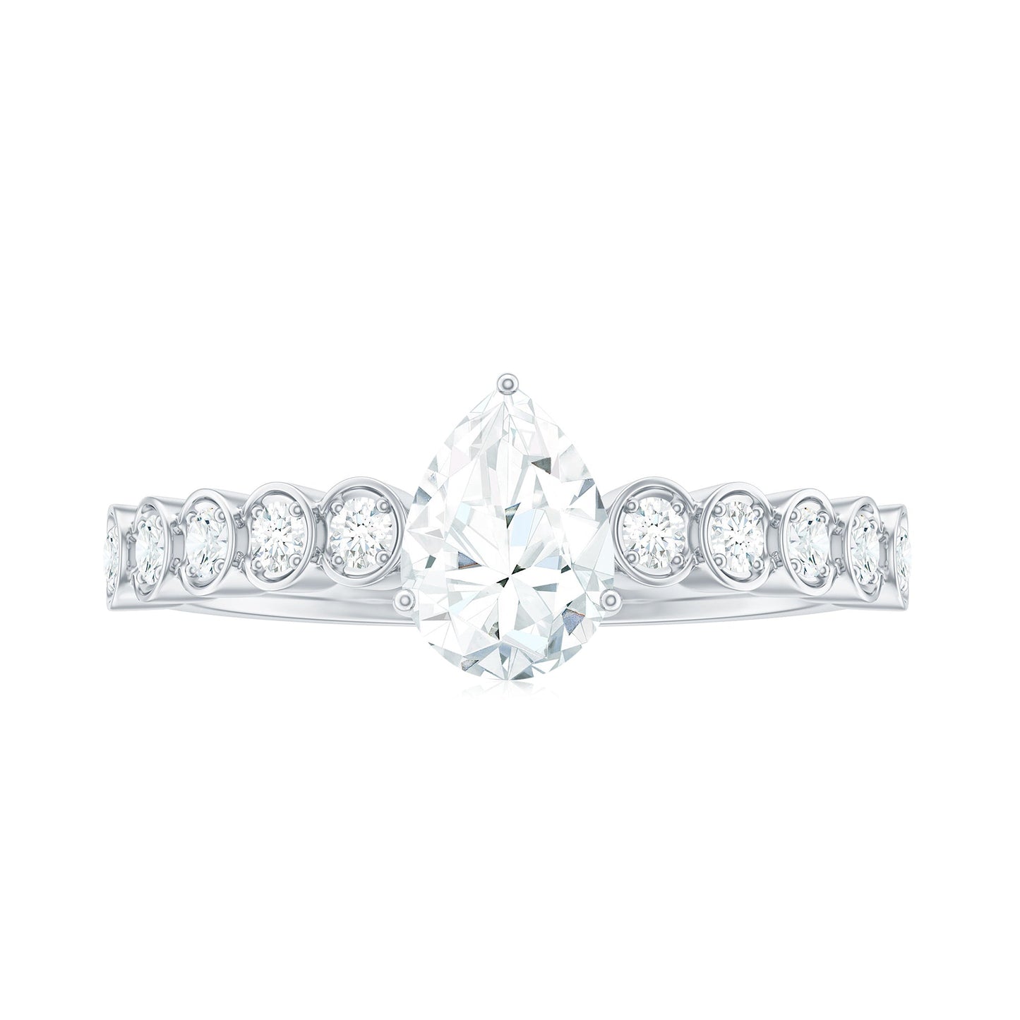 5x7mm Pear Cut Moissanite Teardrop Engagement Ring with Side Stones