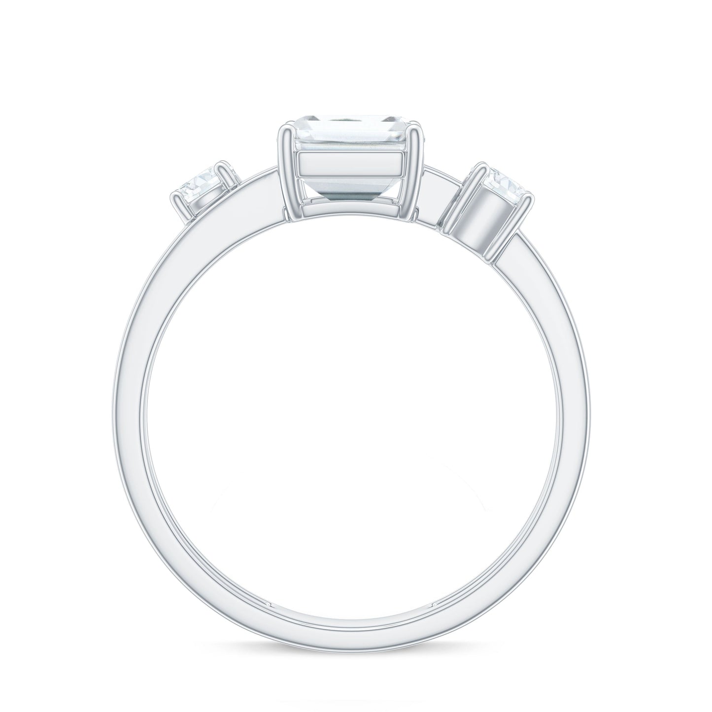 6x8mm Emerald Cut Moissanite Solitaire Double Band Engagement Ring