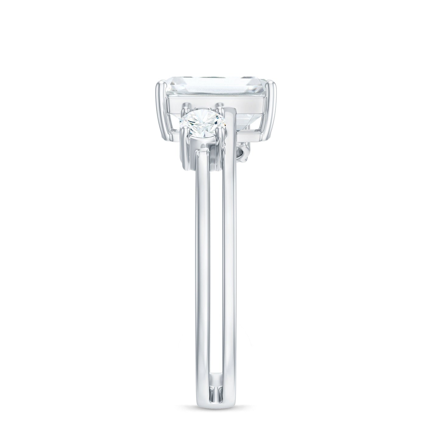 6x8mm Emerald Cut Moissanite Solitaire Double Band Engagement Ring