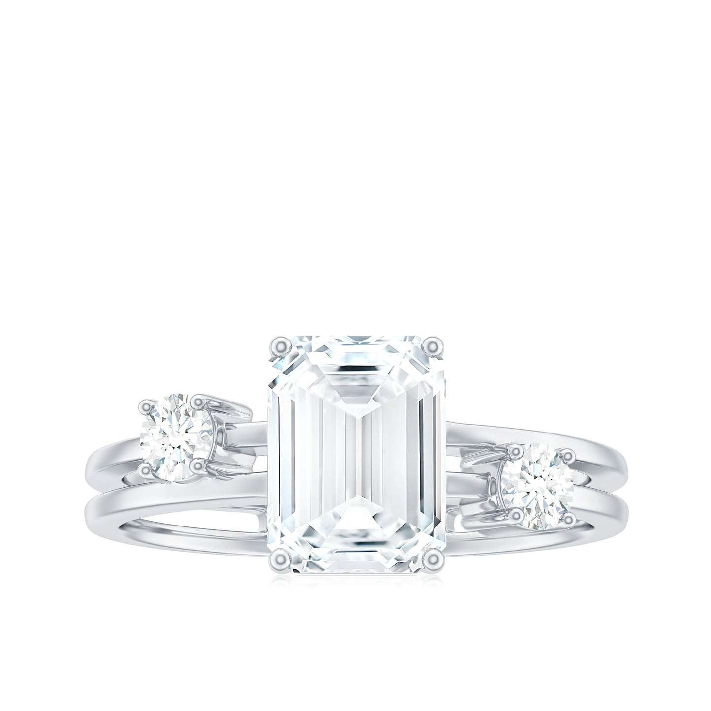 6x8mm Emerald Cut Moissanite Solitaire Double Band Engagement Ring