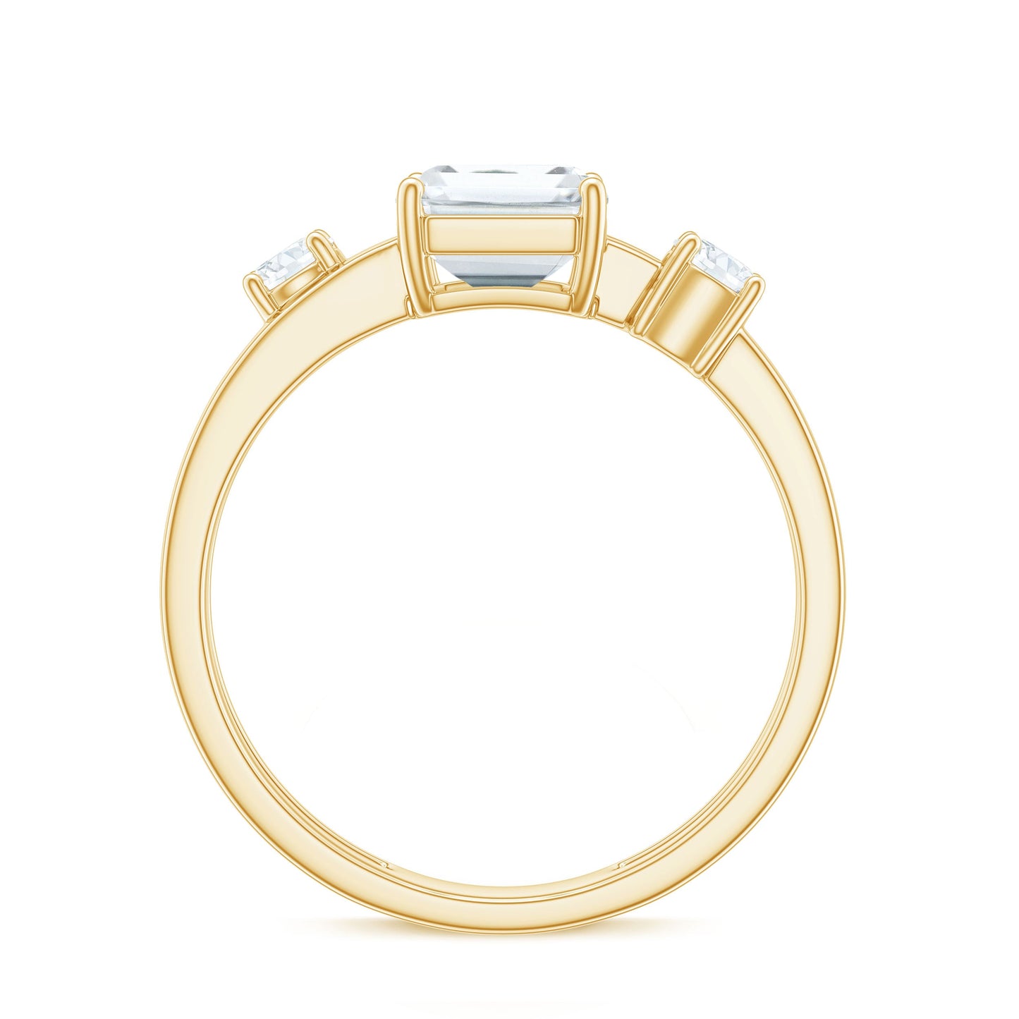 6x8mm Emerald Cut Moissanite Solitaire Double Band Engagement Ring