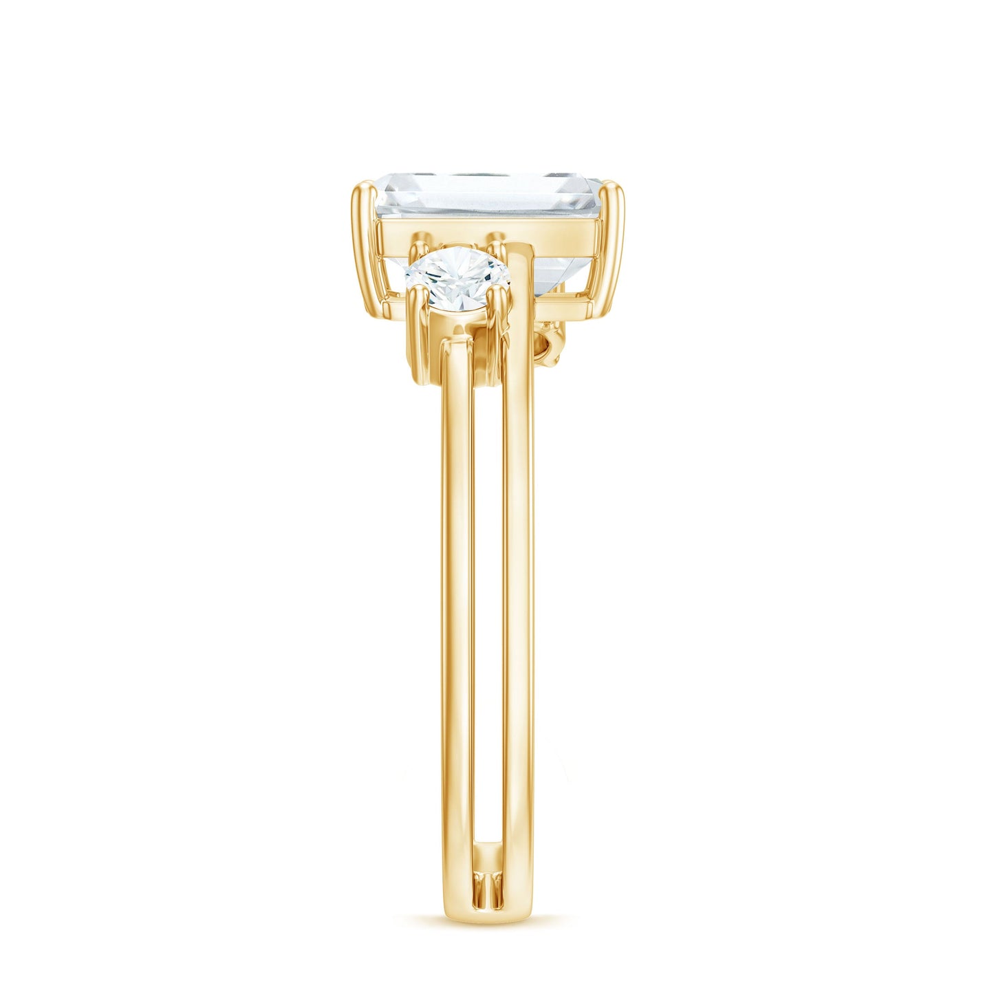 6x8mm Emerald Cut Moissanite Solitaire Double Band Engagement Ring