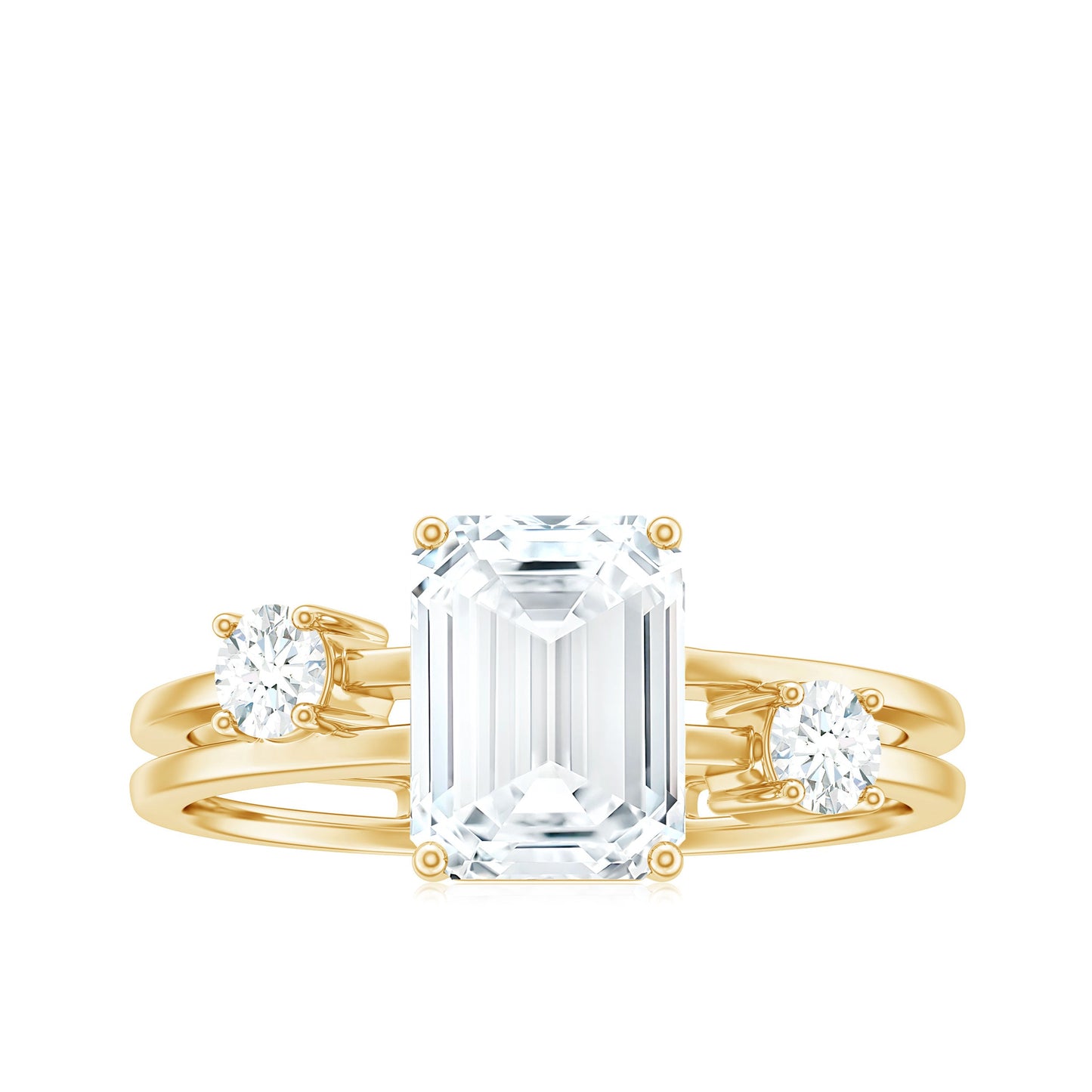 6x8mm Emerald Cut Moissanite Solitaire Double Band Engagement Ring