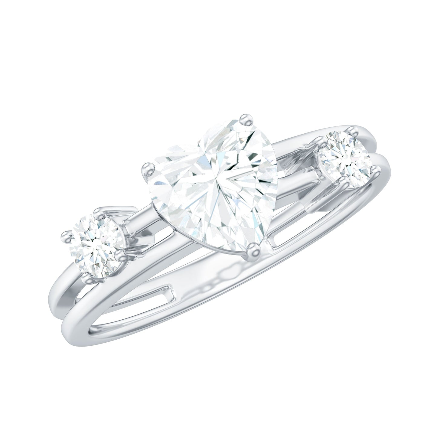 7mm Heart Shape Moissanite Solitaire Double Band Engagement Ring