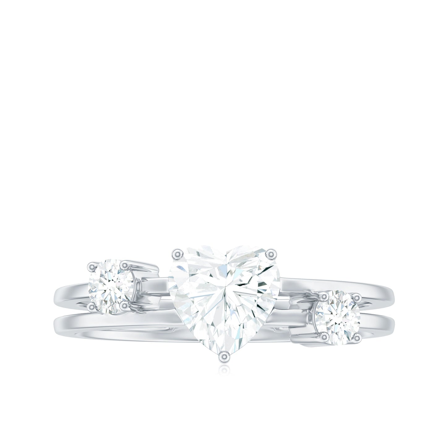 7mm Heart Shape Moissanite Solitaire Double Band Engagement Ring