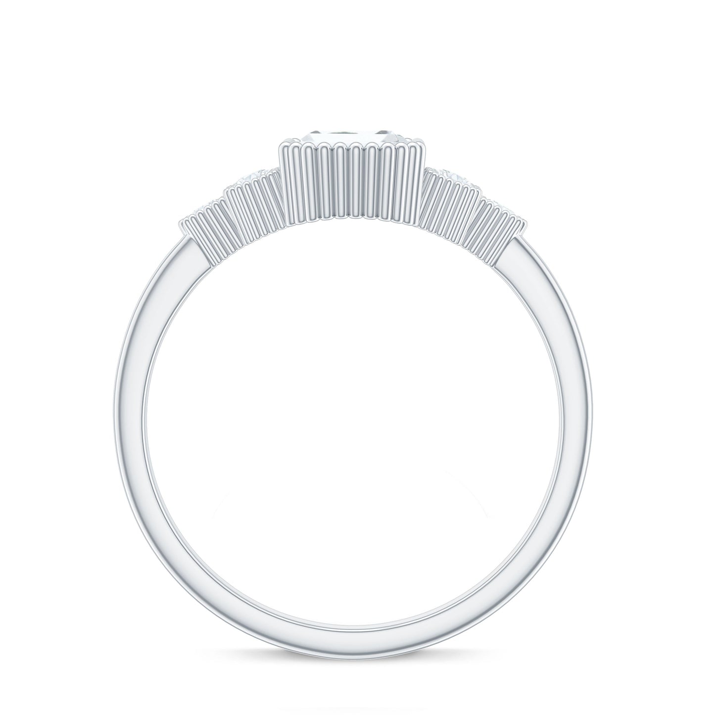 6x8mm Emerald Cut Moissanite Classic Engagement Ring with Beaded Details