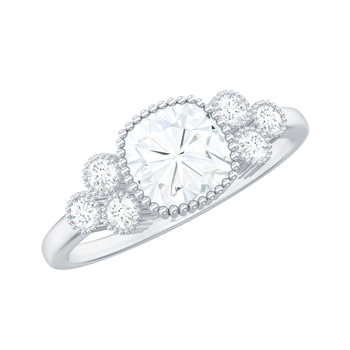 6mm Cushion Cut Moissanite Engagement Ring with Cluster Accent