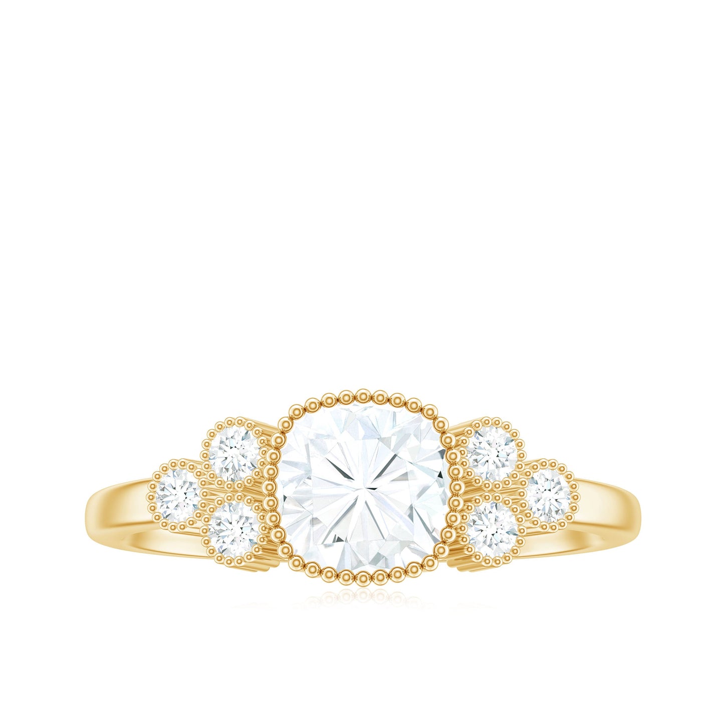 6mm Cushion Cut Moissanite Engagement Ring with Cluster Accent