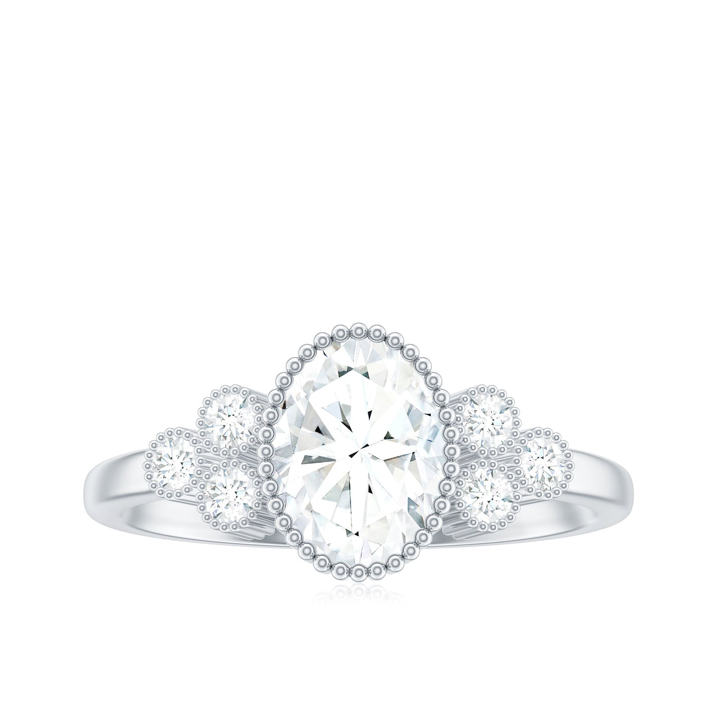 6x8mm Oval Cut Moissanite Classic Engagement Ring with Trio