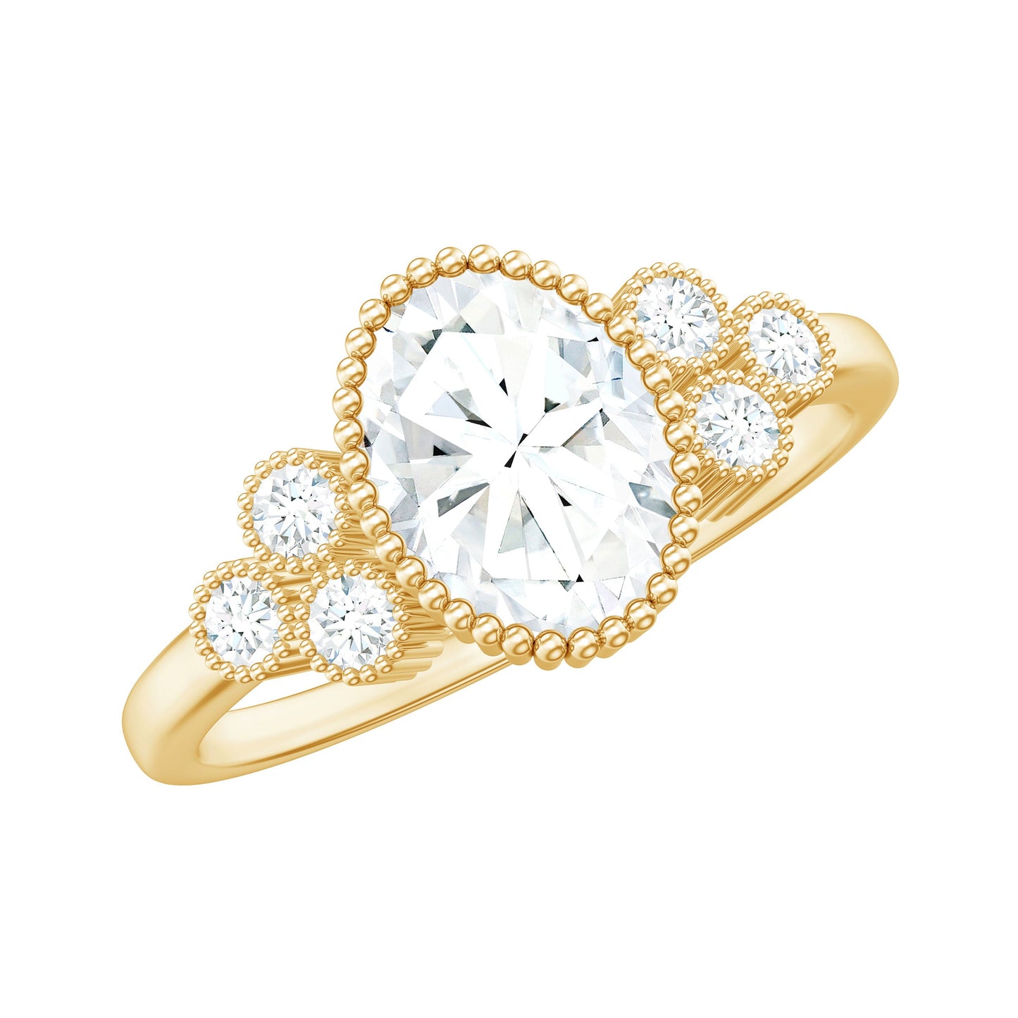 6x8mm Oval Cut Moissanite Classic Engagement Ring with Trio