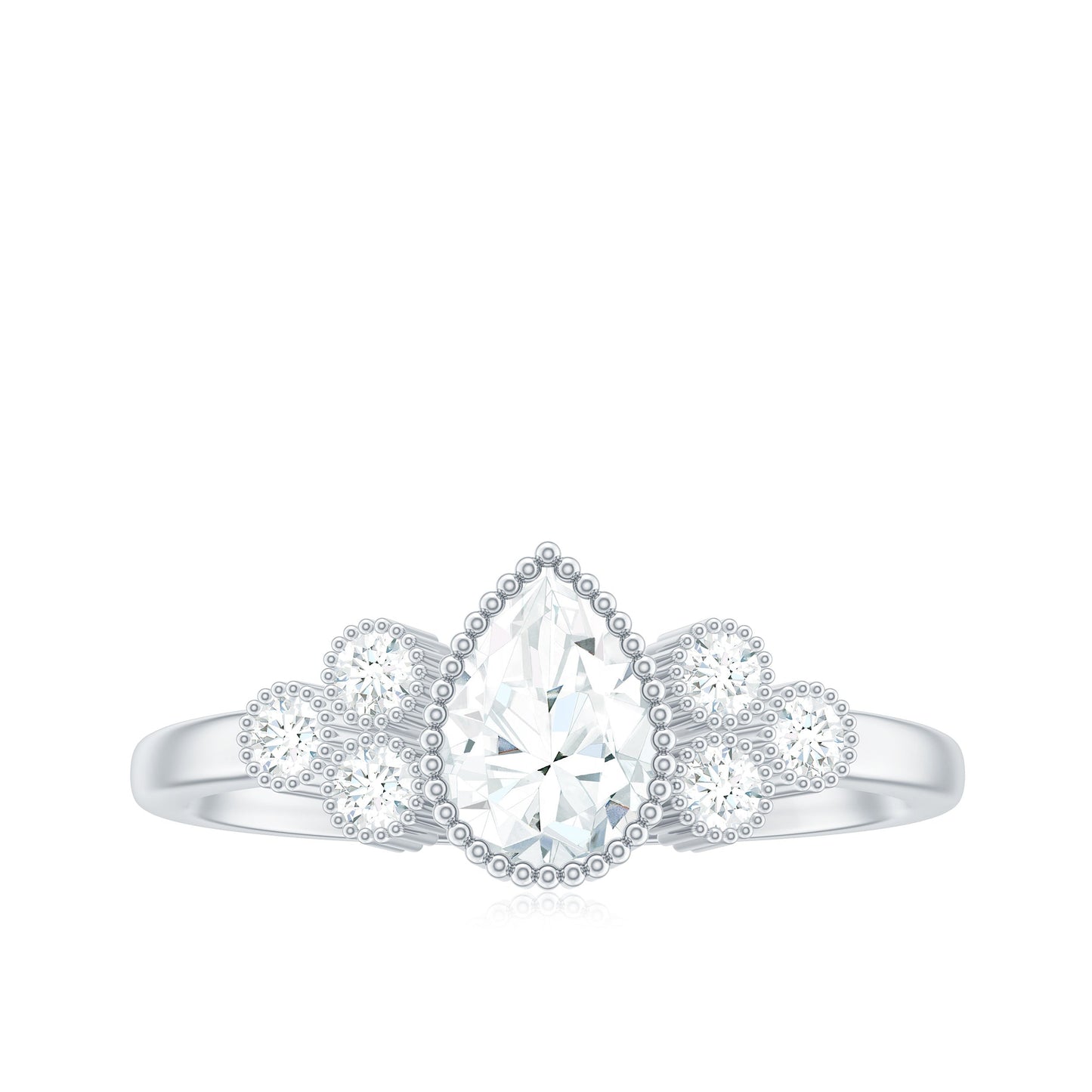 5X7mm Pear Shaped Moissanite Classic Engagement Ring with Beaded Details