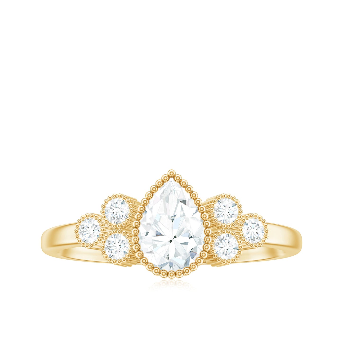 5X7mm Pear Shaped Moissanite Classic Engagement Ring with Beaded Details