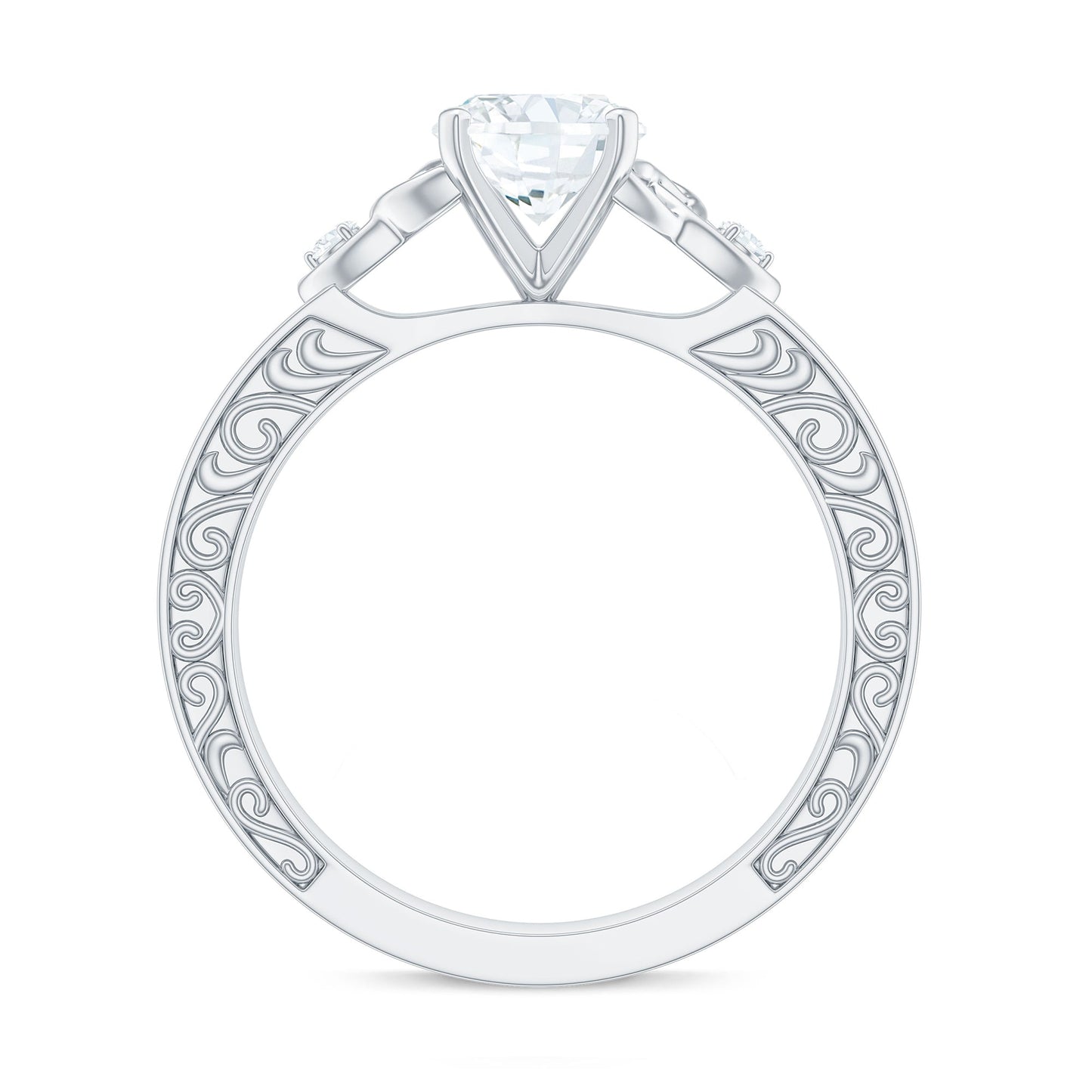 6x8mm Oval Cut Moissanite Celtic Engagement Ring with Engraving Details