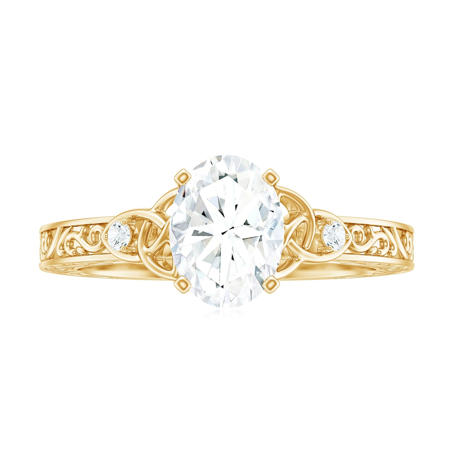6x8mm Oval Cut Moissanite Celtic Engagement Ring with Engraving Details