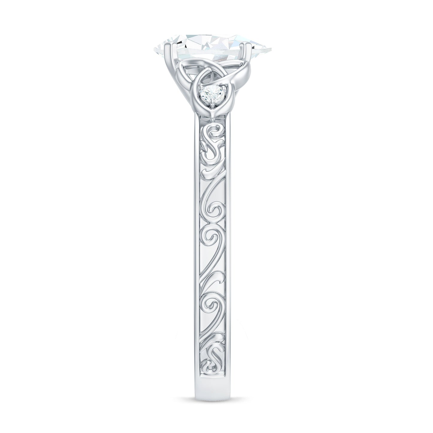 6X8 MM Certified Moissanite Teardrop Solitaire Engagement Ring with Engraved Shank