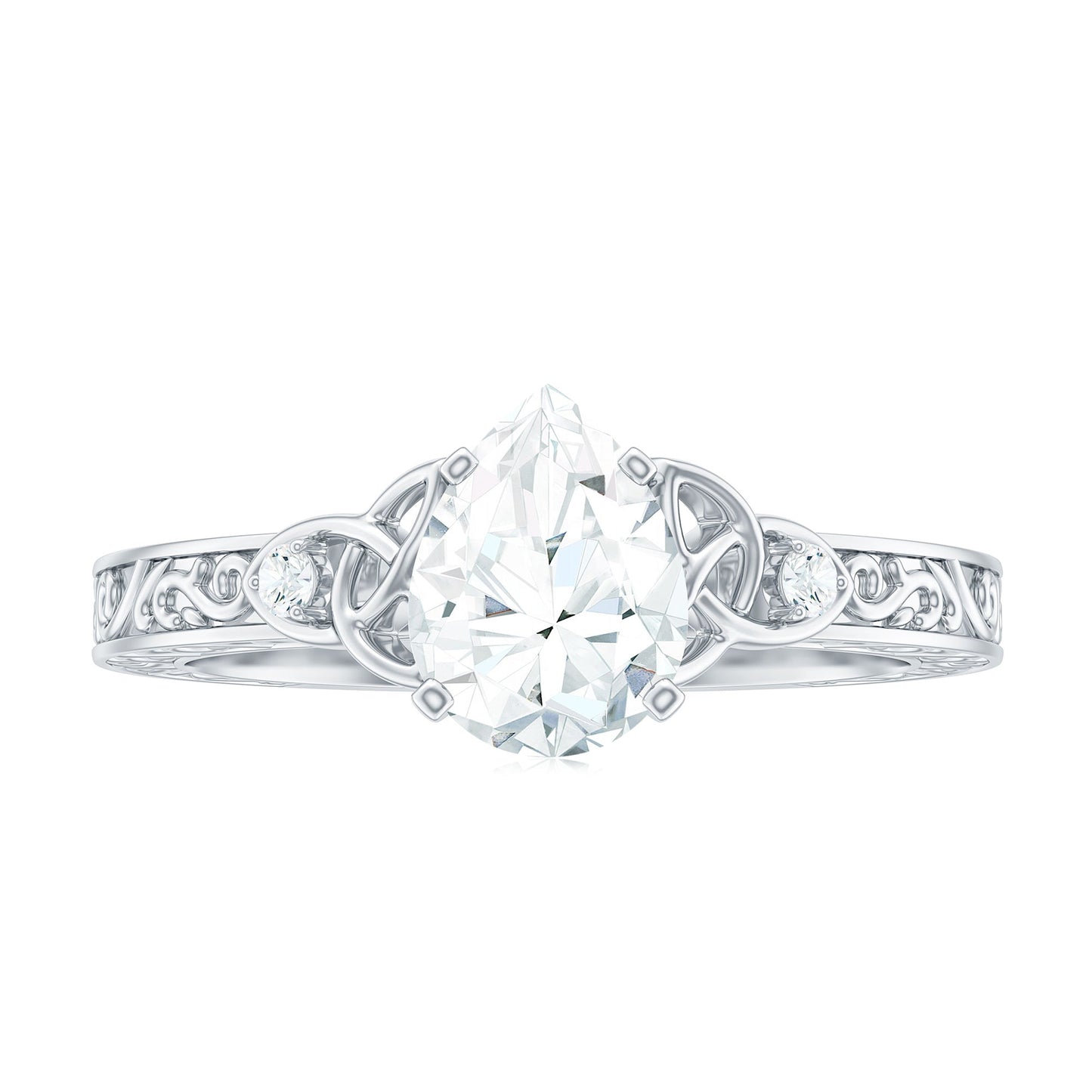 6X8 MM Certified Moissanite Teardrop Solitaire Engagement Ring with Engraved Shank