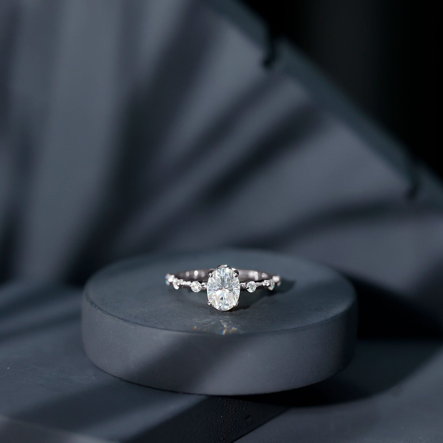 Certified 6X8 MM Oval Moissanite Solitaire Engagement Ring