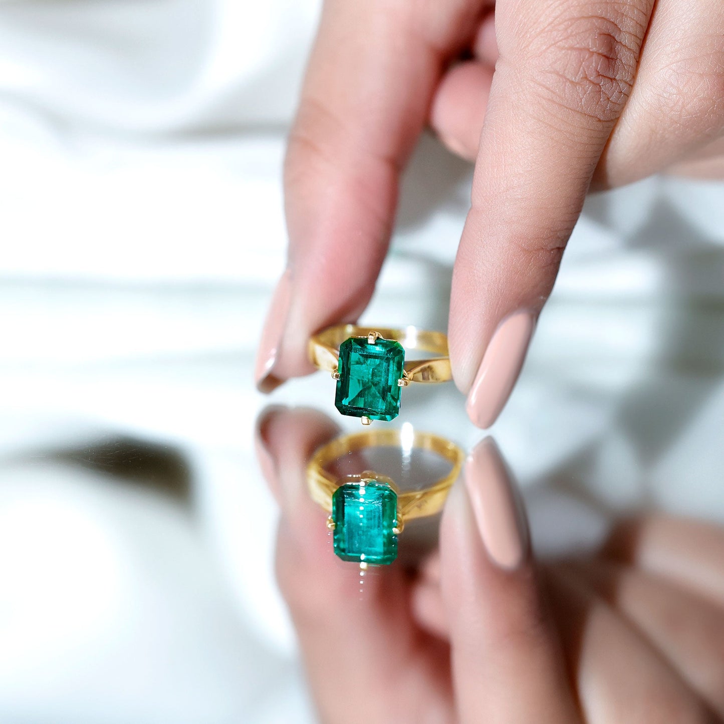 8X10 MM Octagon Lab Grown Emerald Solitaire Engagement Ring