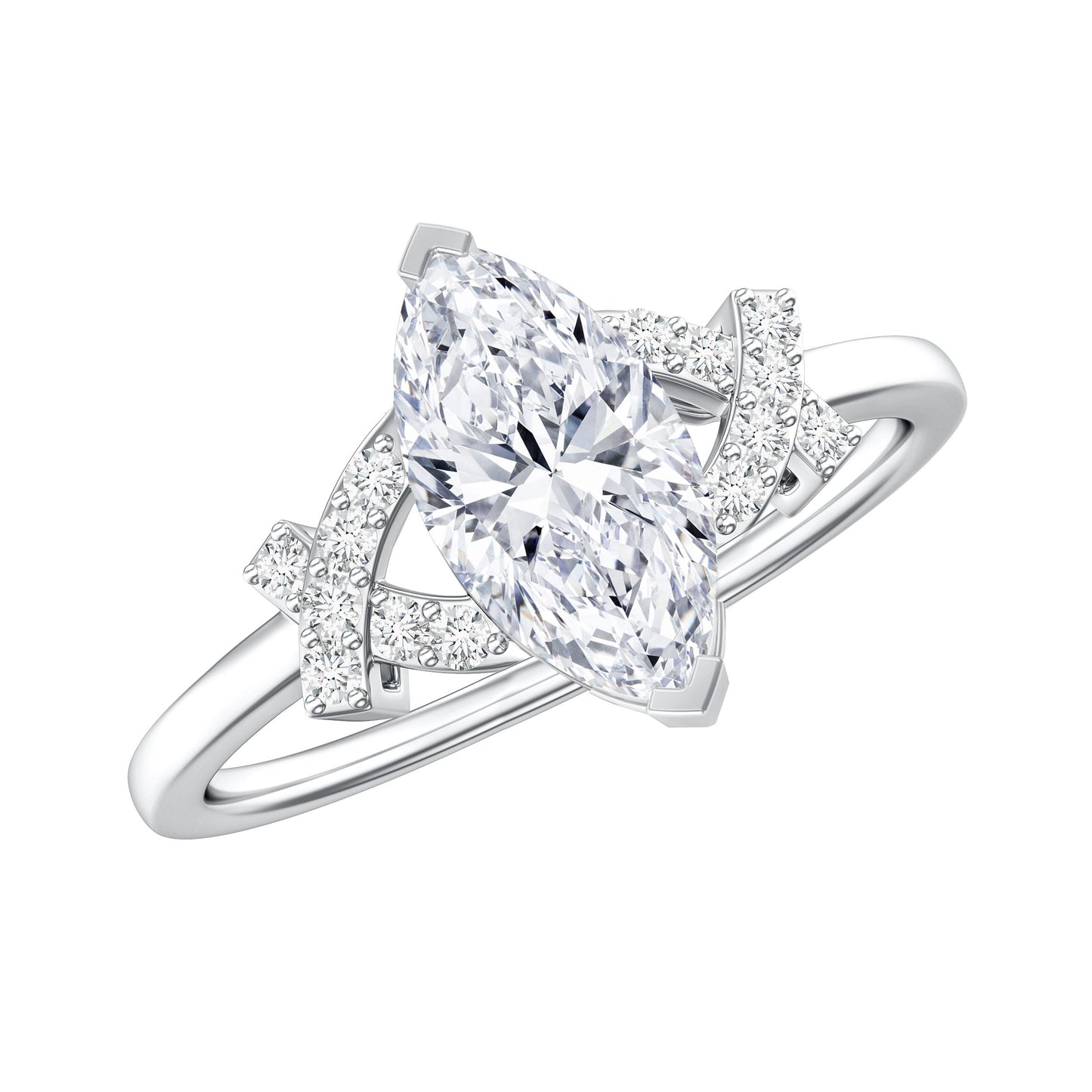 5X10 MM Moissanite Marquise Engagement Ring in Split Shank