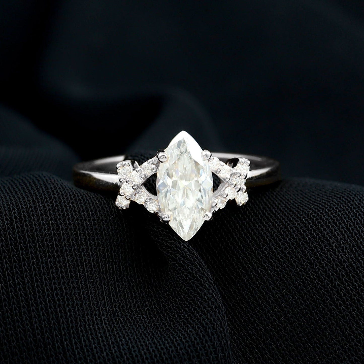 5X10 MM Moissanite Marquise Engagement Ring in Split Shank