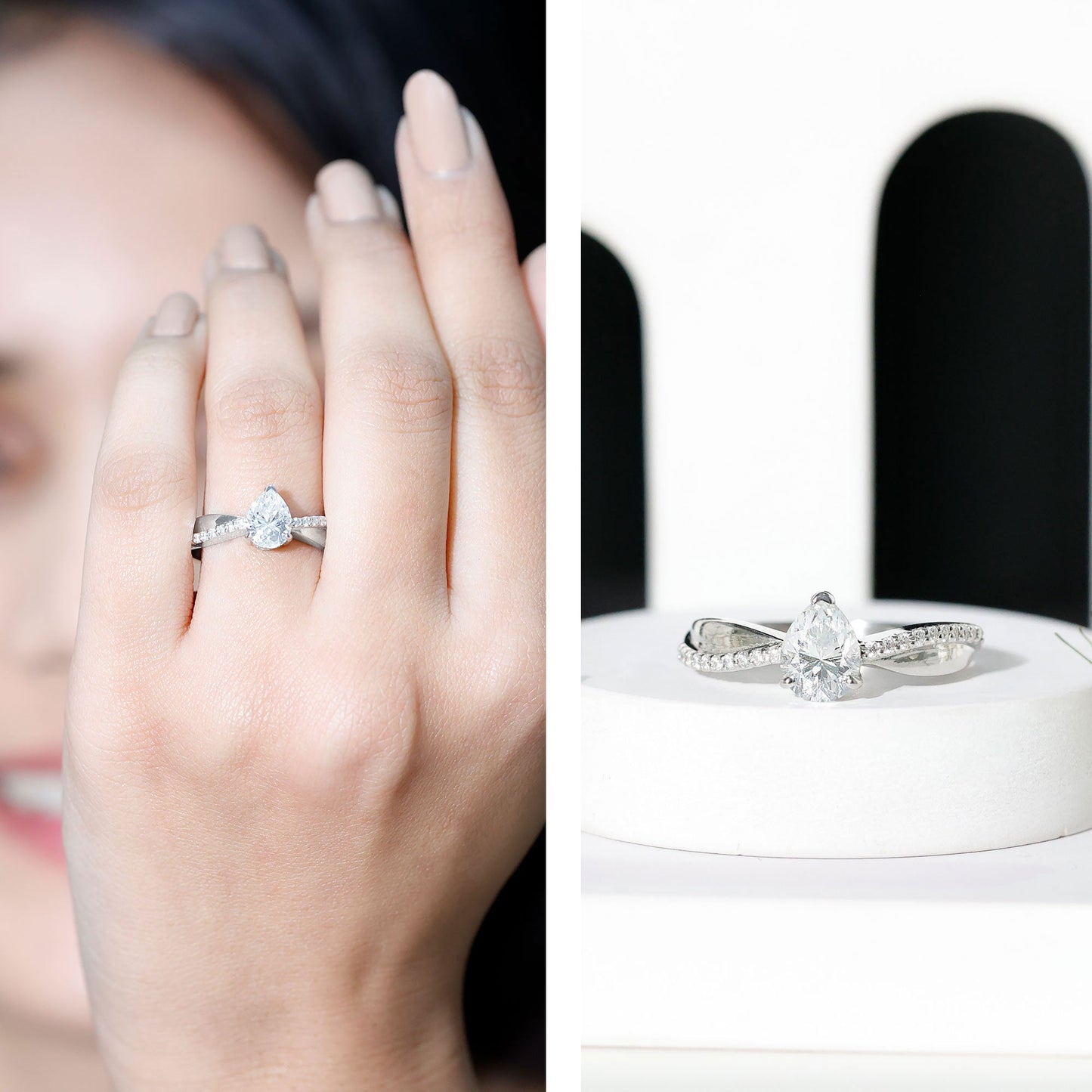6X8 MM Pear Shape Moissanite Solitaire Engagement Ring