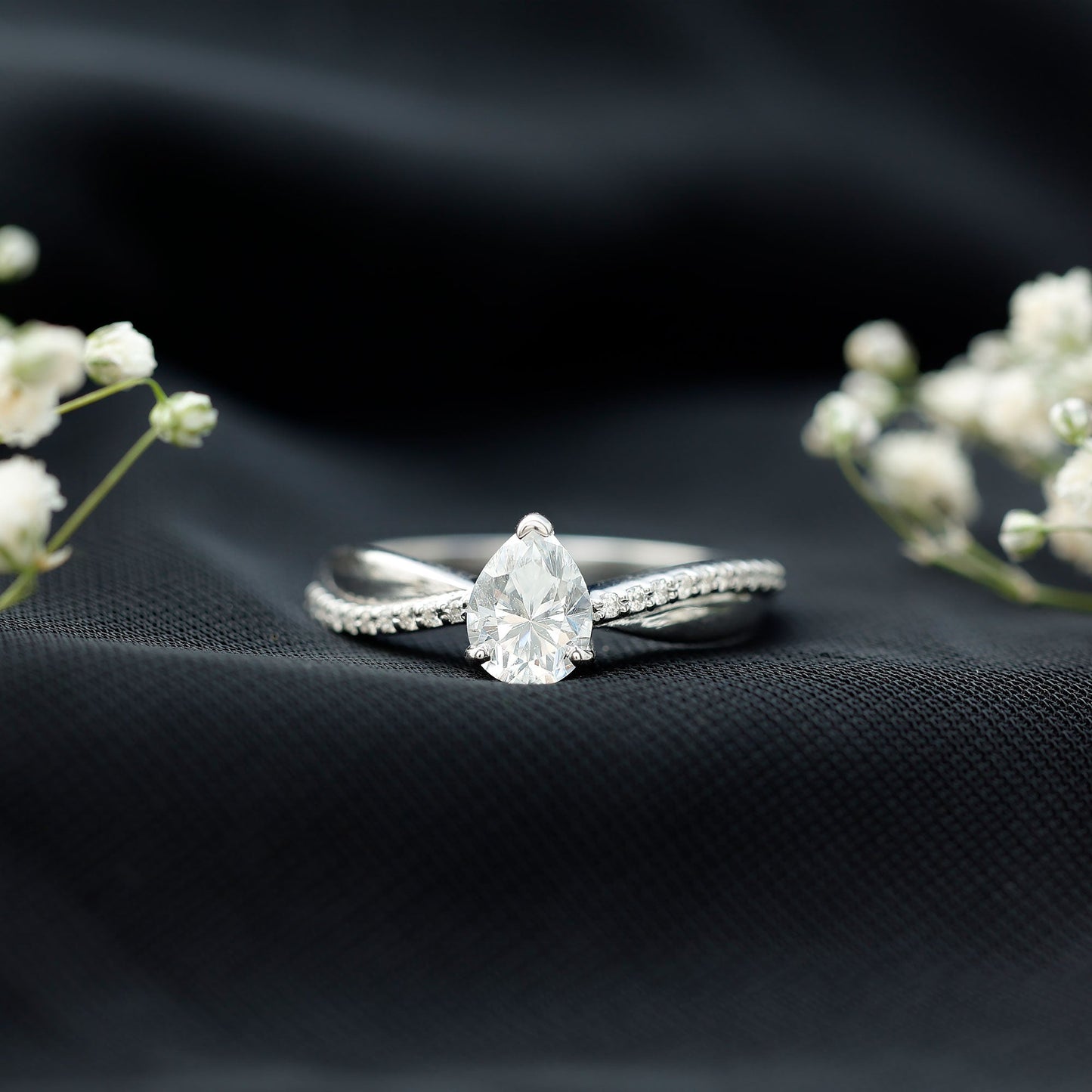 6X8 MM Pear Shape Moissanite Solitaire Engagement Ring