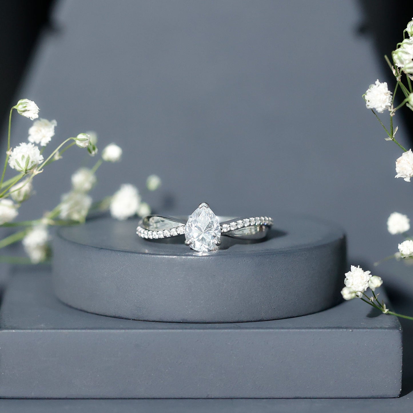 6X8 MM Pear Shape Moissanite Solitaire Engagement Ring
