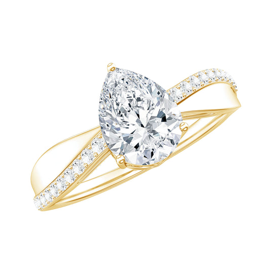 6X8 MM Pear Shape Moissanite Solitaire Engagement Ring