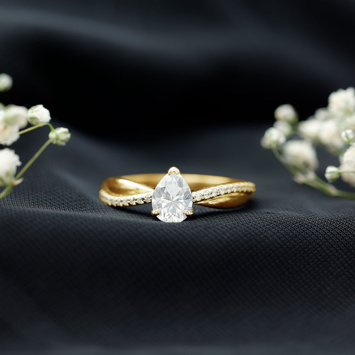 6X8 MM Pear Shape Moissanite Solitaire Engagement Ring