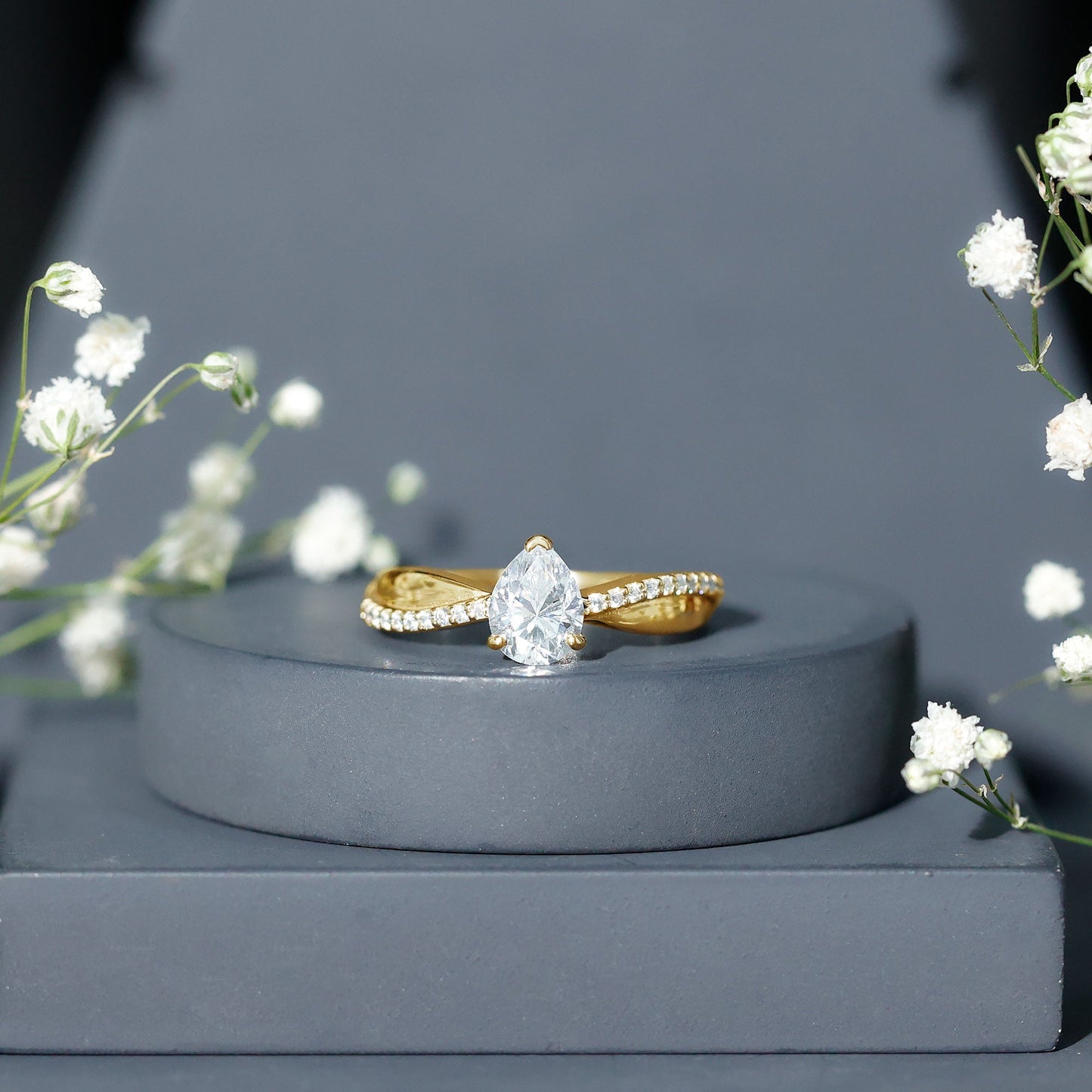 6X8 MM Pear Shape Moissanite Solitaire Engagement Ring