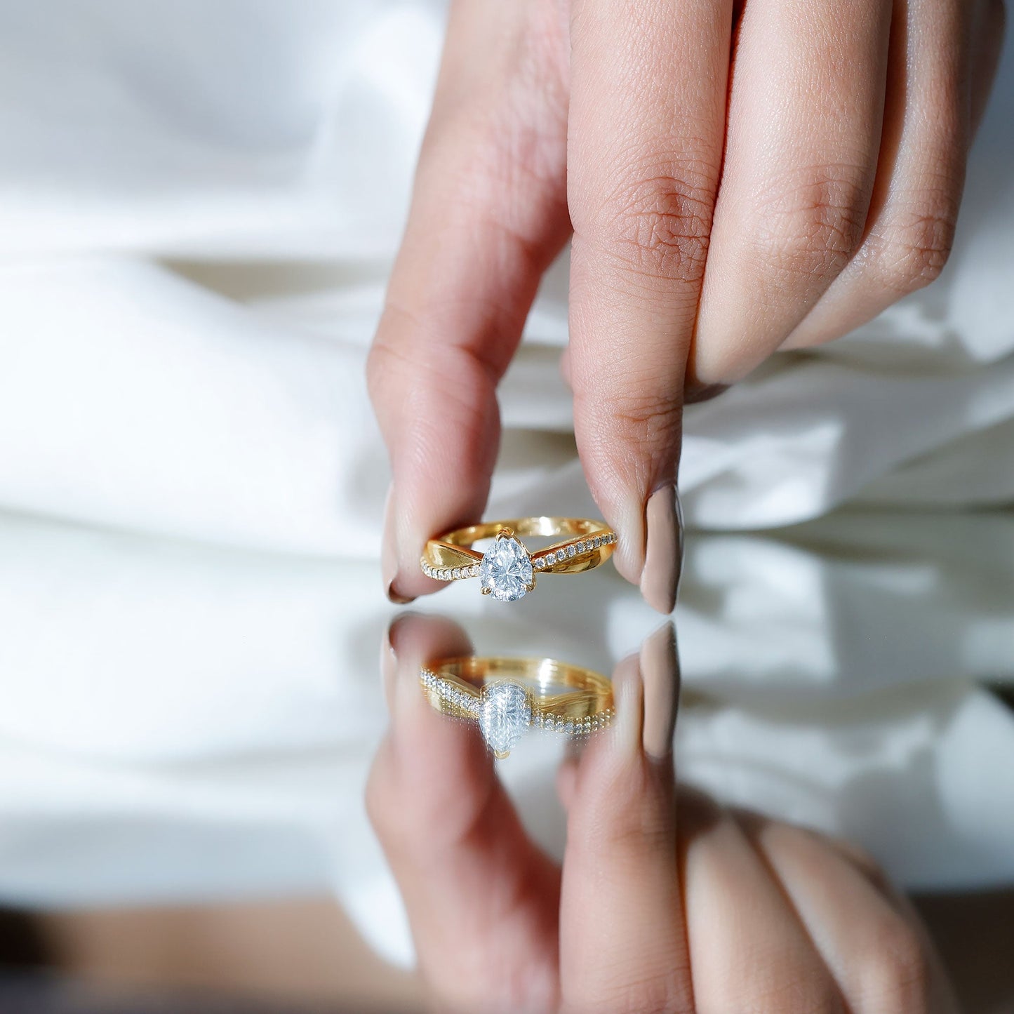 6X8 MM Pear Shape Moissanite Solitaire Engagement Ring