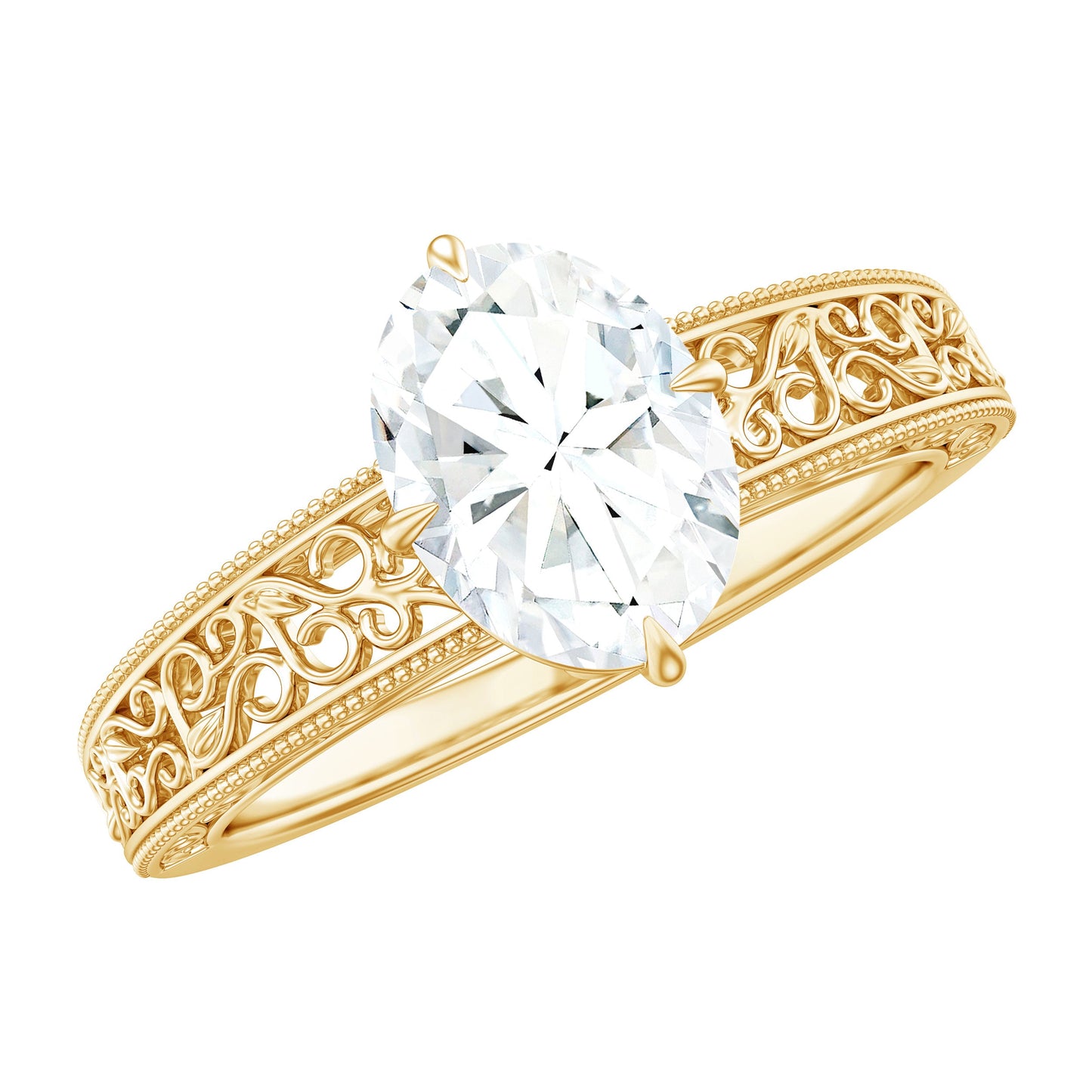 6X8mm Moissanite Oblong Engagement Ring with Filigree Shank