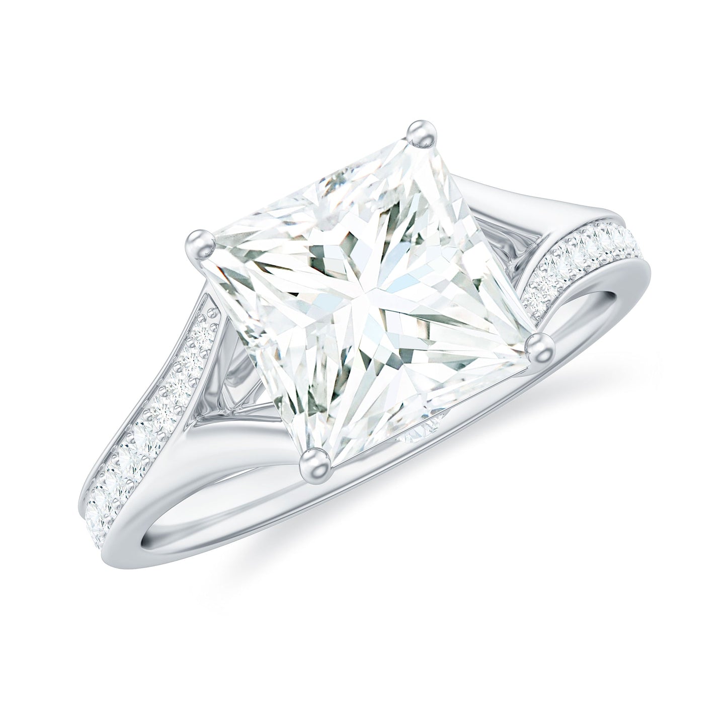8 mm Princess Cut Moissanite Solitaire Engagement Ring with Split Shank