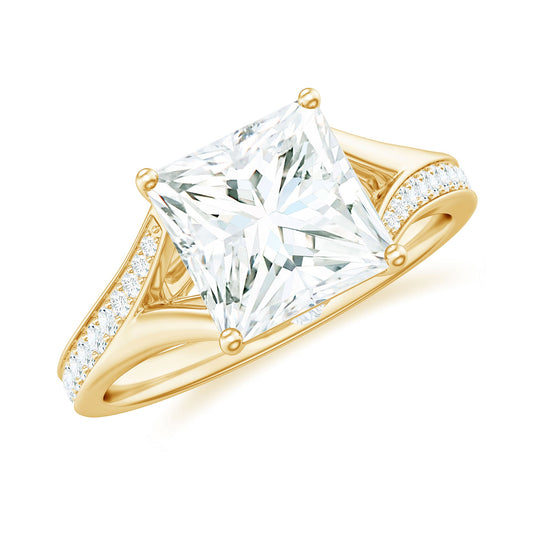 8 mm Princess Cut Moissanite Solitaire Engagement Ring with Split Shank