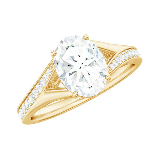 6x8mm Oval Cut Moissanite Solitaire Engagement Ring with Split Shank