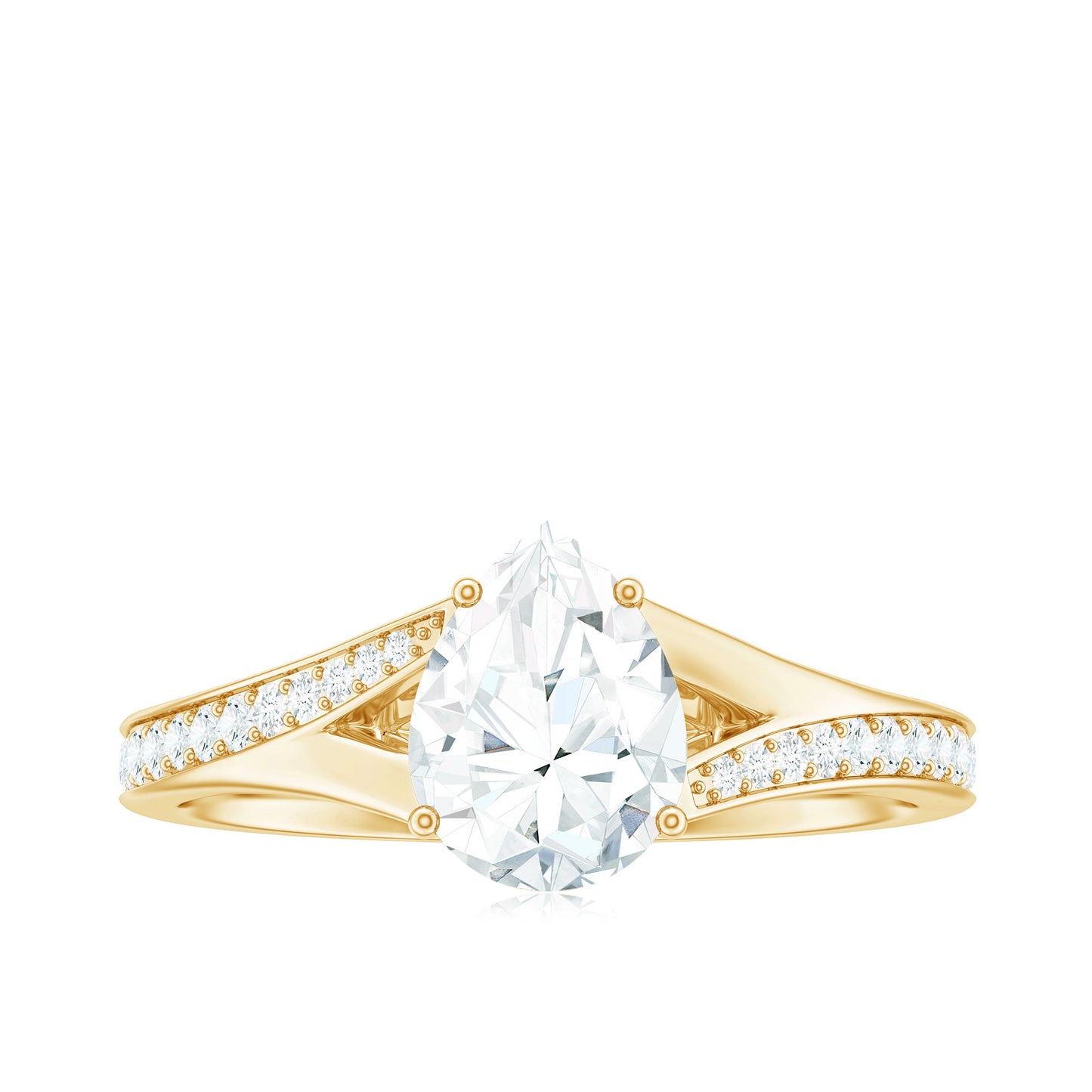 6X8mm Pear Cut Moissanite Solitaire Engagement Ring with Split Shank