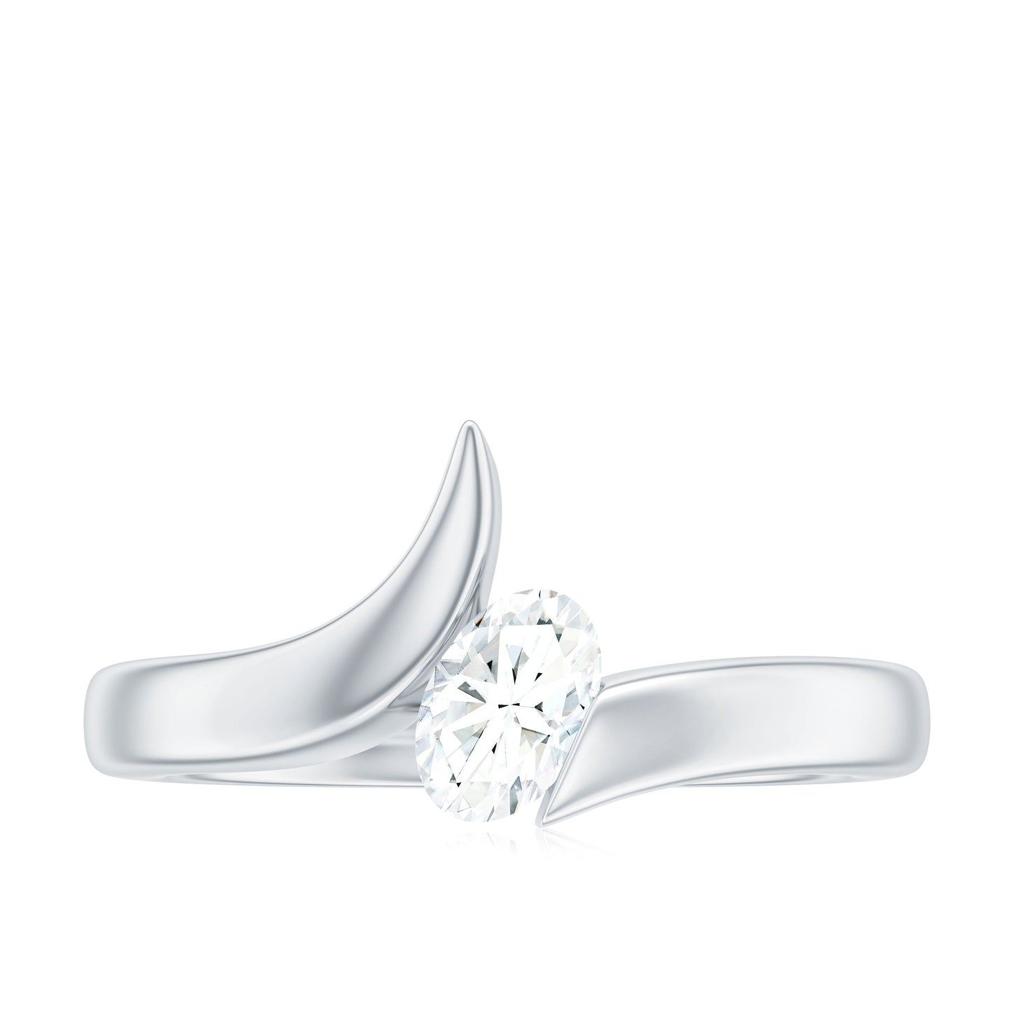 4x6mm Oval Cut Moissanite Solitaire Bypass Ring