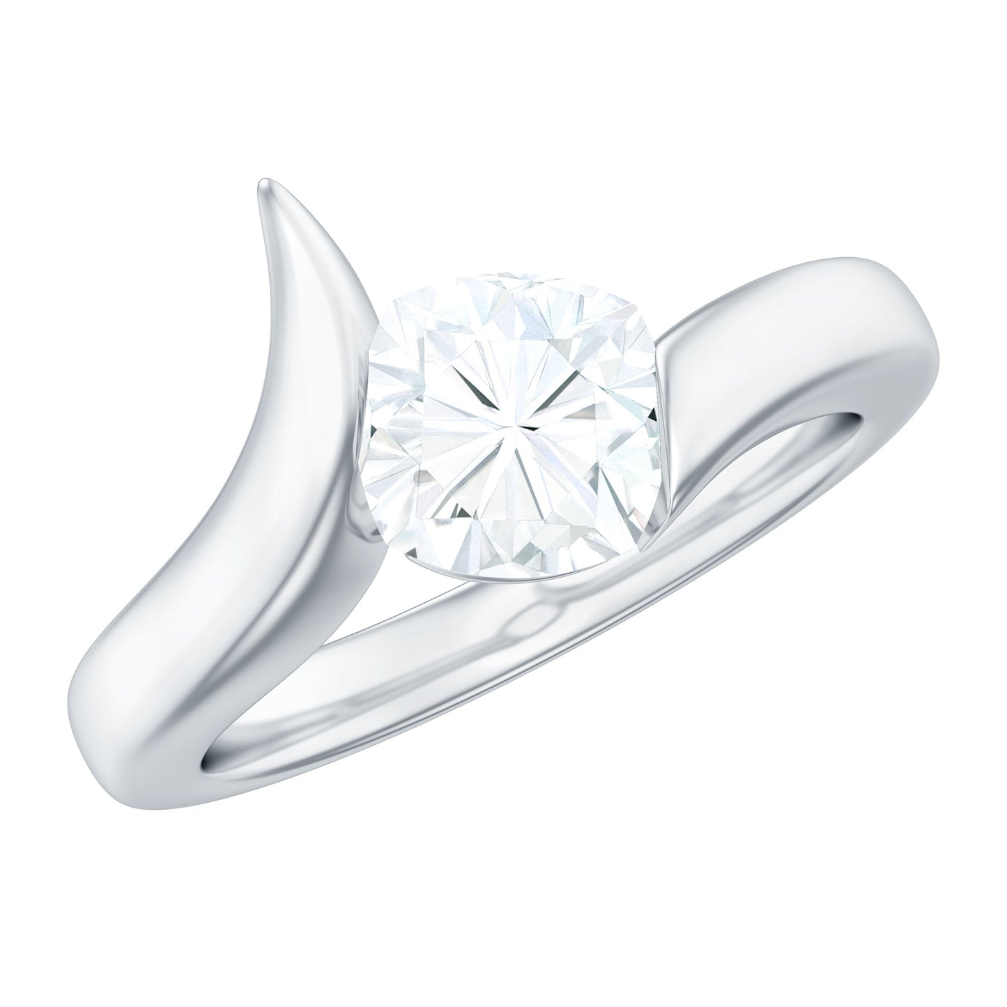 6X6 MM Cushion Cut Moissanite Solitaire Engagement Ring with Bypass Shank