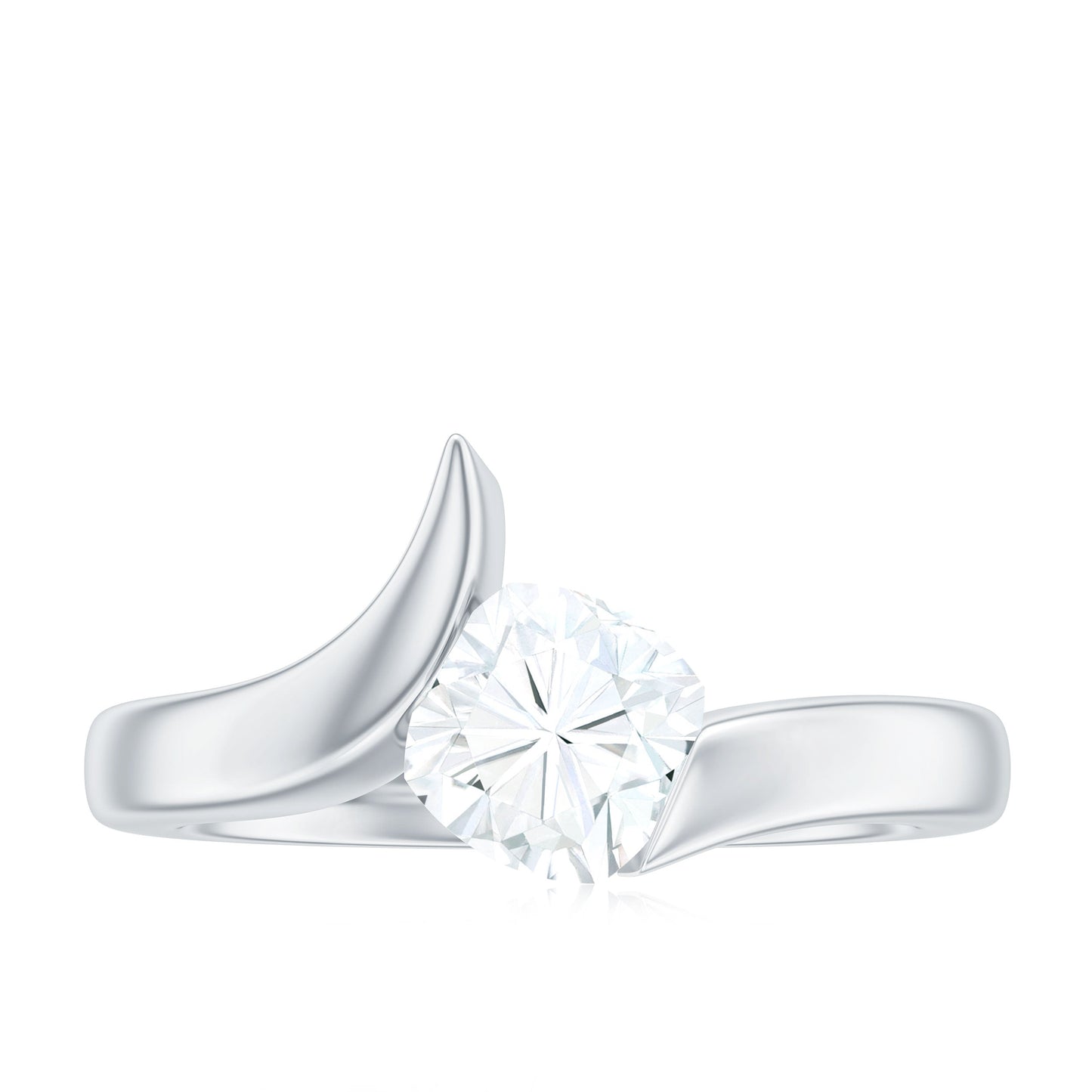 6X6 MM Cushion Cut Moissanite Solitaire Engagement Ring with Bypass Shank