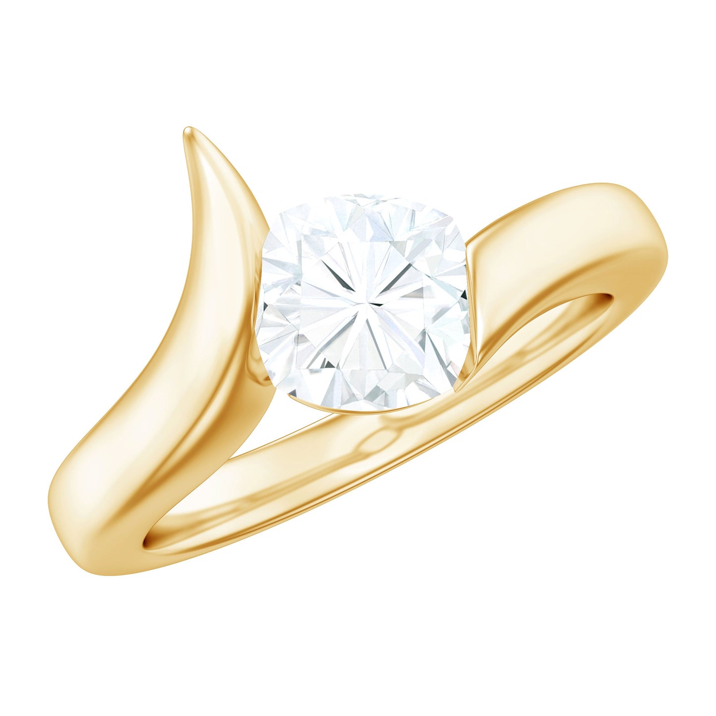 6X6 MM Cushion Cut Moissanite Solitaire Engagement Ring with Bypass Shank