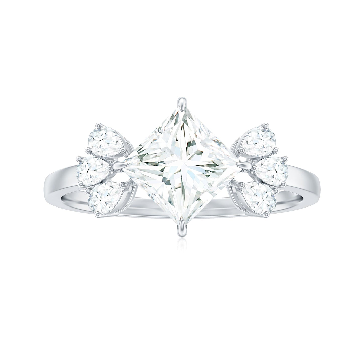 6 mm Princess Cut Moissanite Cluster Engagement Ring