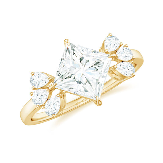 6 mm Princess Cut Moissanite Cluster Engagement Ring